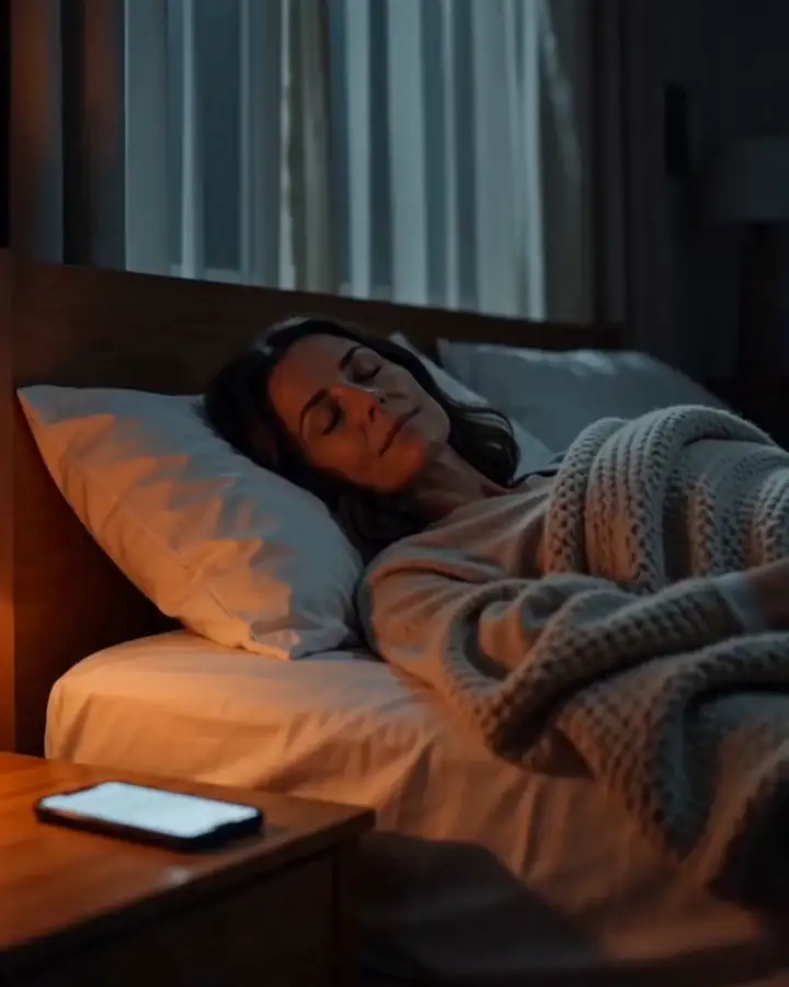 Hotel owner asleep with a phone lighting up on the nightstand