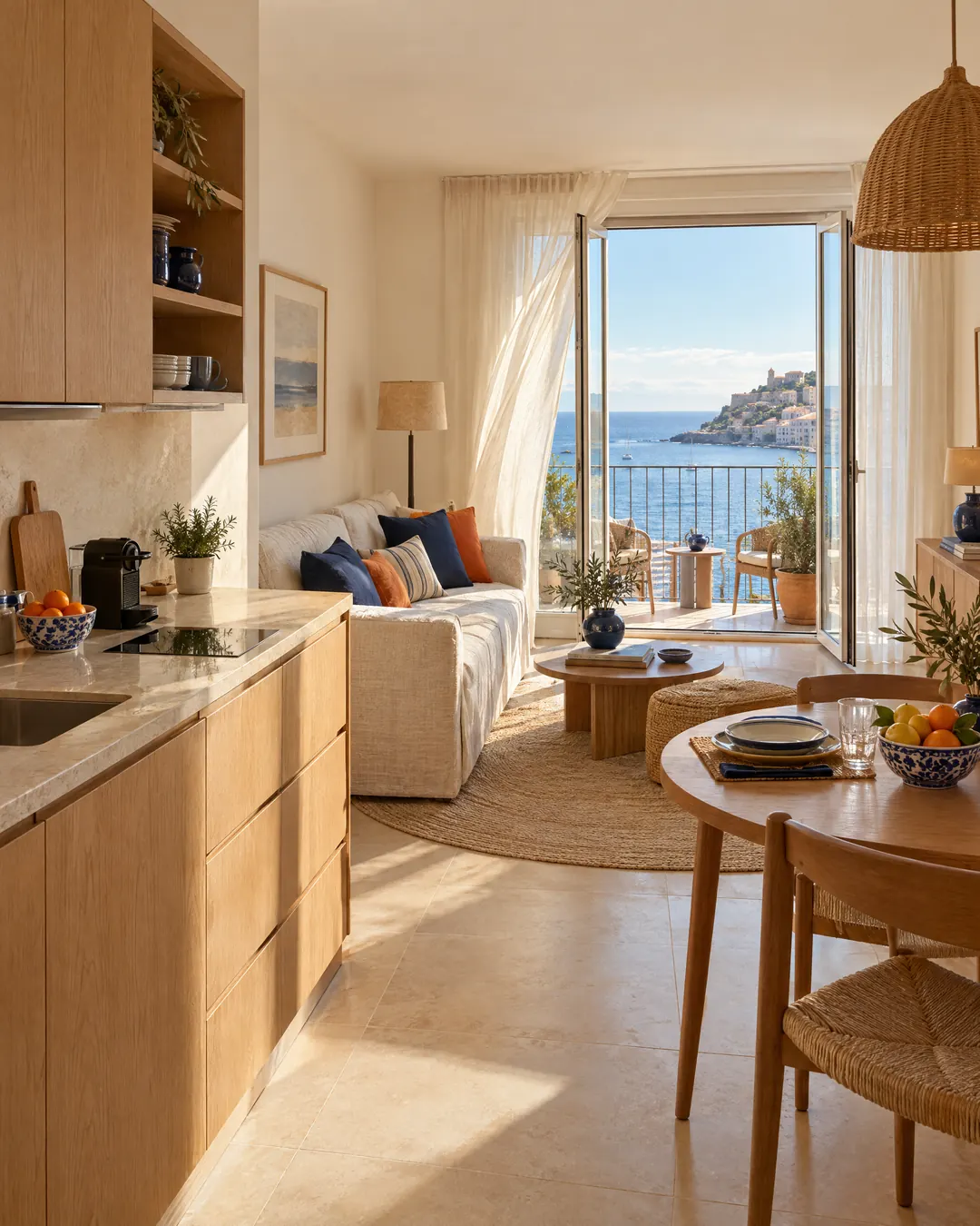 Bright aparthotel apartment with a kitchenette and a sea view